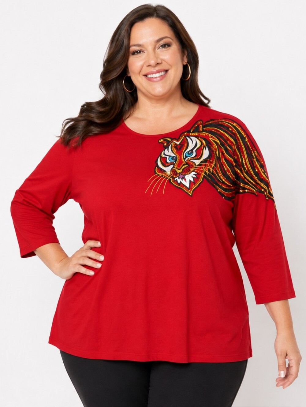 Bob Mackie Wearable Art Embroidered Sequin Tiger Top 1x New